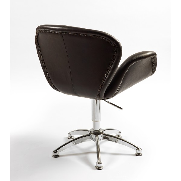 Silla giratoria de escritorio piel oscura y pata metal Foto: lc-03 trasera