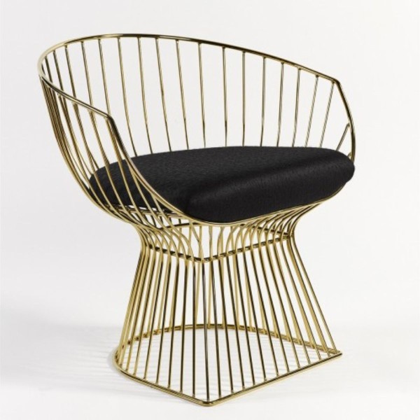 Gold metal armchair with black seat and back 2