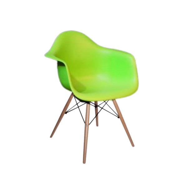Green armchair with wooden leg