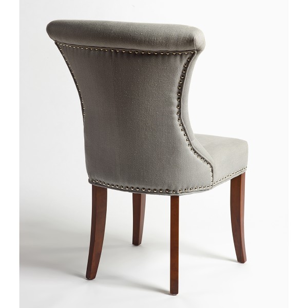 Silla de lino gris claro con tachuelas en trasera Foto: BEC1330G 2