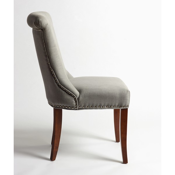 Silla de lino gris claro con tachuelas en trasera Foto: BEC1330G (2)
