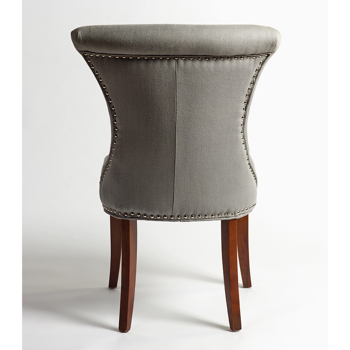 Silla de lino gris claro con tachuelas en trasera Foto: BEC1330G (4)