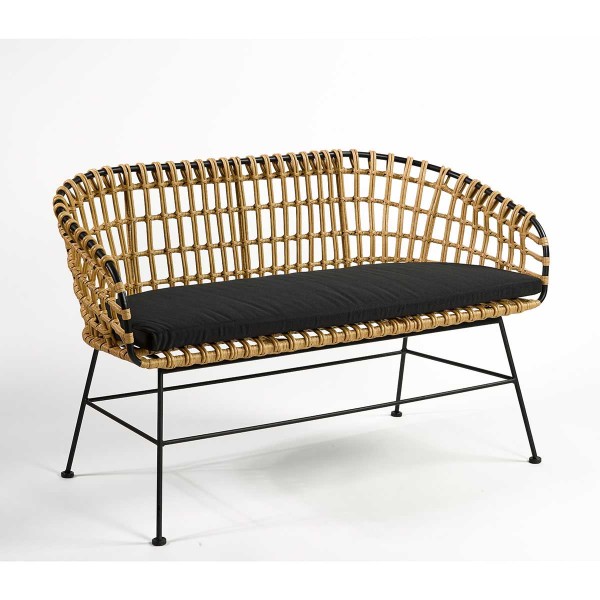 Synthetic rattan and black metal sofa