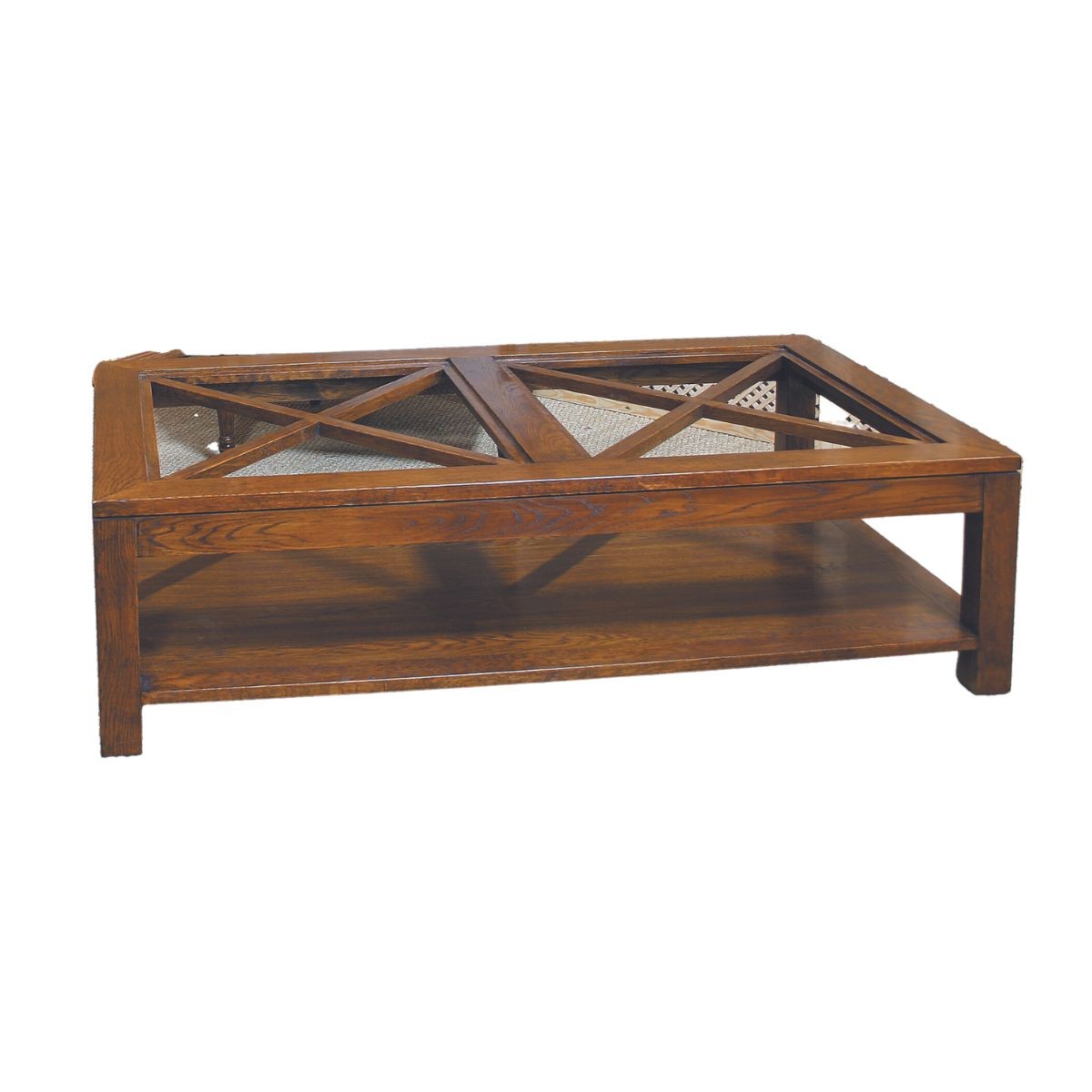 Mesa de centro de roble con cruceta y cristal Foto: SE-1992-B (1)