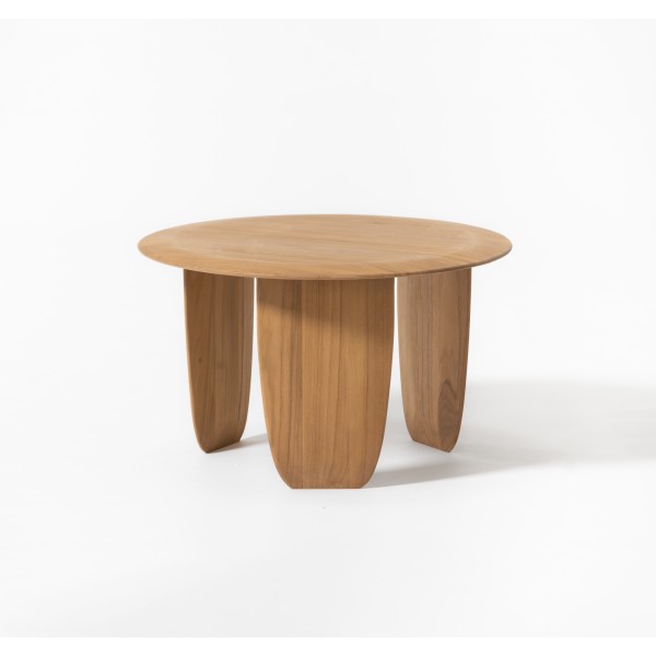 Mesa de centro redonda de teca con 3 patas Foto: LEILA TAB IFX 23-15 (1)