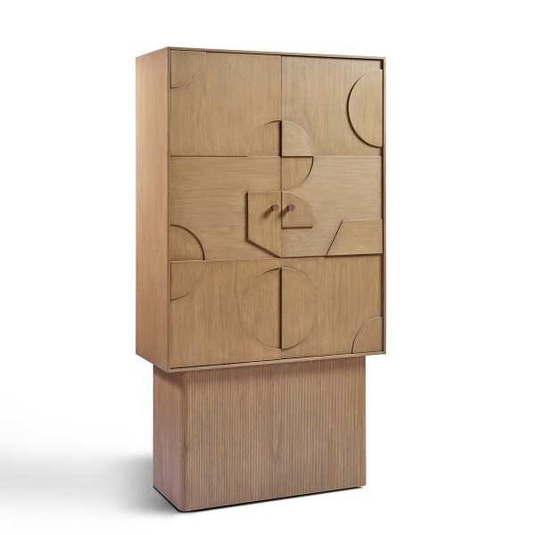 Natural wood wardrobe with two doors and geometric reliefs