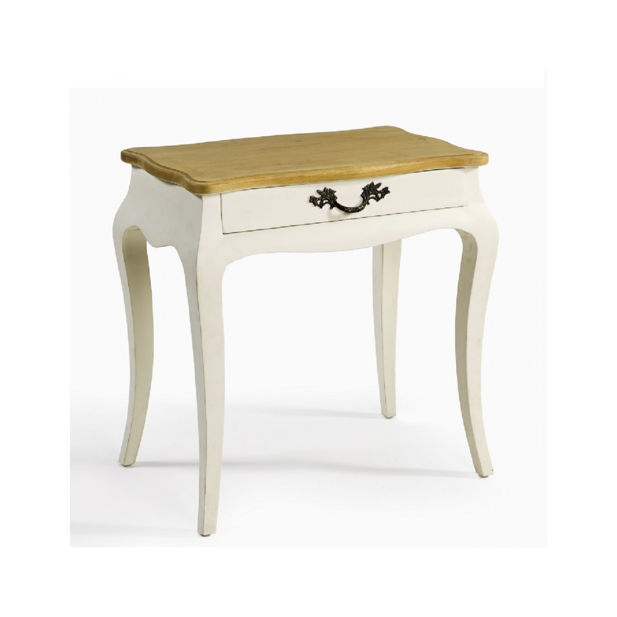 Bedside table in natural oak and white.